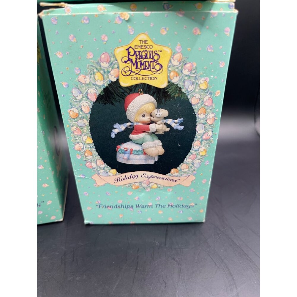 NIB Vtg. Enesco Set of 4 Precious Moments Holiday Expressions Christmas Ornamen - Picture 5 of 16